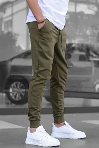 Khaki Elastic Bottom Men's Sweatpants 4821-Khaki - 1