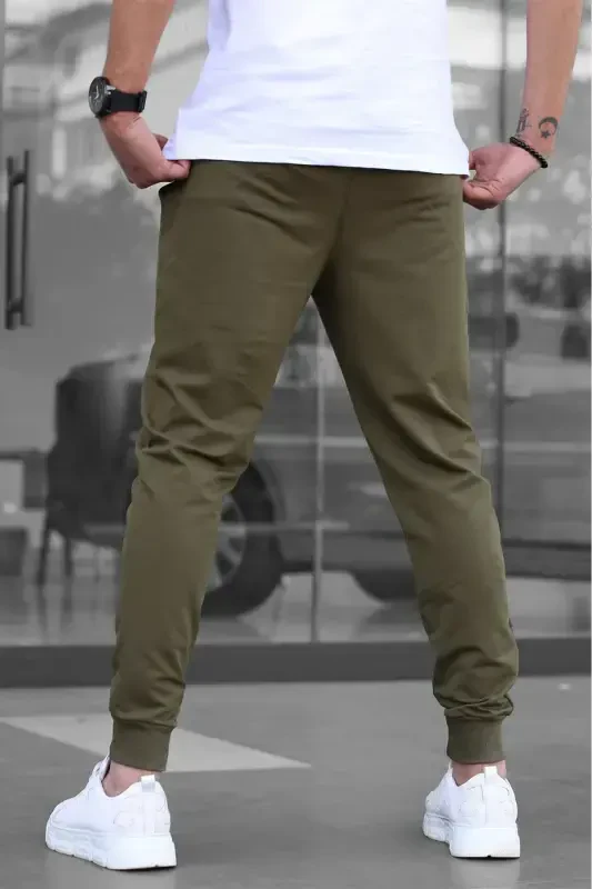 Khaki Elastic Bottom Men's Sweatpants 4821-Khaki - 2