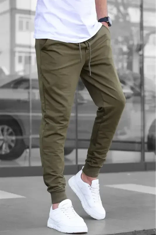 Khaki Elastic Bottom Men's Sweatpants 4821-Khaki - 3