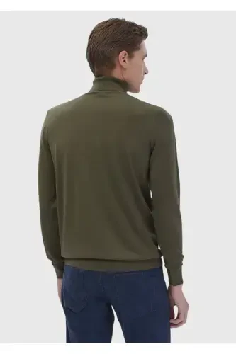 Khaki Full Fisherman Ribbed Knitted Wool Blend Sweater - 6