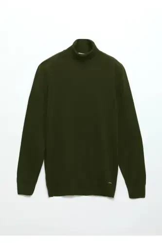 Khaki Full Fisherman Ribbed Knitted Wool Blend Sweater - 7