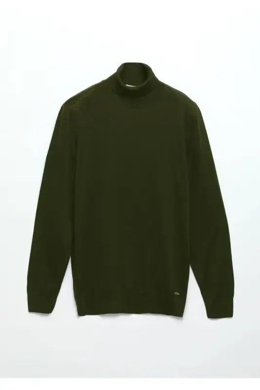 Khaki Full Fisherman Ribbed Knitted Wool Blend Sweater - 7
