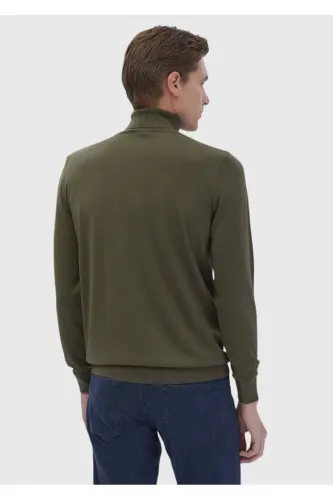 Khaki Full Fisherman Ribbed Knitted Wool Blend Sweater - 6