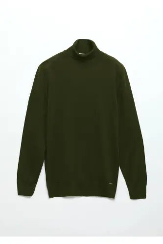 Khaki Full Fisherman Ribbed Knitted Wool Blend Sweater - 7
