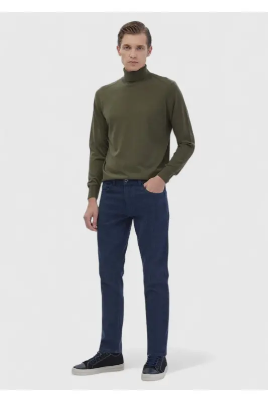 Khaki Full Fisherman Ribbed Knitted Wool Blend Sweater - 2