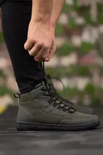 Khaki Green Men's Sneaker Boot-Khaki Green - 6
