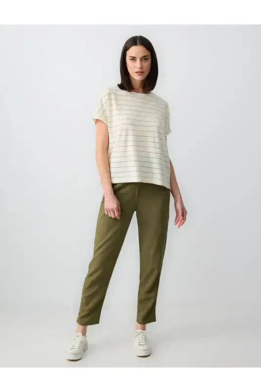 Khaki High Waisted Elastic Waist Linen Pants - JIMMY KEY