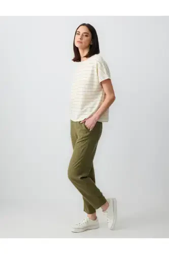 Khaki High Waisted Elastic Waist Linen Pants - JIMMY KEY (1)
