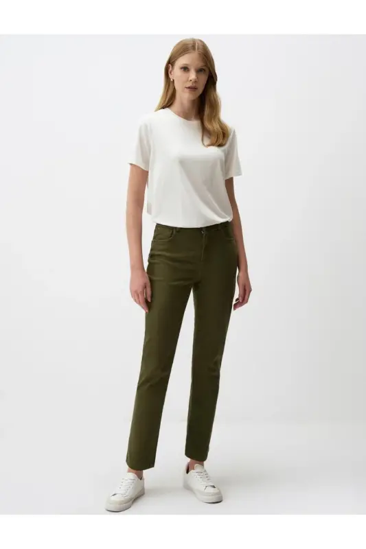 Khaki High Waisted Straight Leg Denim Pants - JIMMY KEY