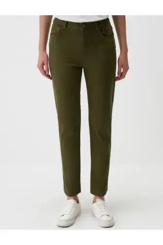 Khaki High Waisted Straight Leg Denim Pants - 4