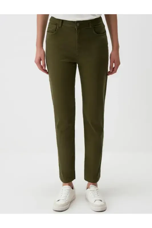 Khaki High Waisted Straight Leg Denim Pants - 4