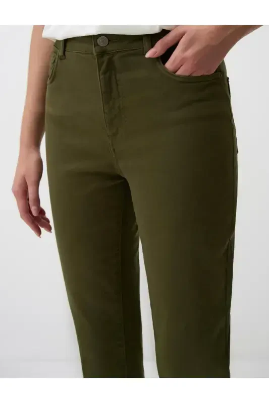 Khaki High Waisted Straight Leg Denim Pants - 5