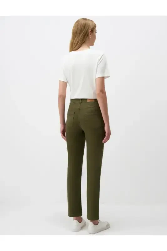 Khaki High Waisted Straight Leg Denim Pants - 6