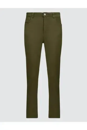 Khaki High Waisted Straight Leg Denim Pants - 7
