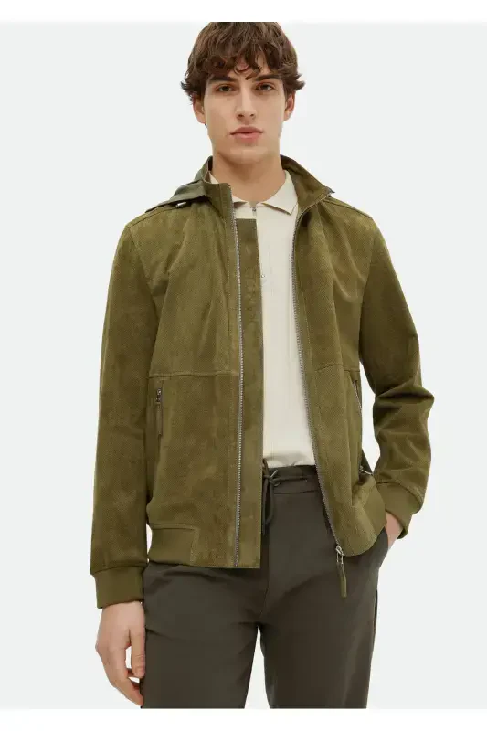 Khaki Leather Jacket - RAMSEY