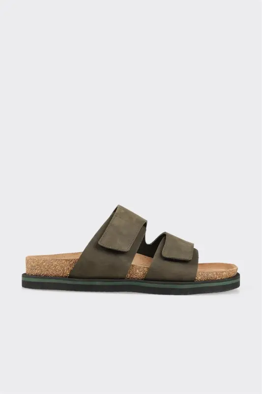 Khaki Leather Men's Slipper - 1