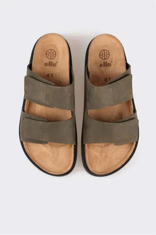 Khaki Leather Men's Slipper - 4
