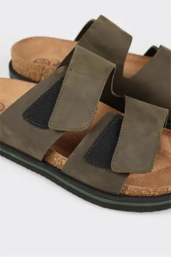 Khaki Leather Men's Slipper - 5