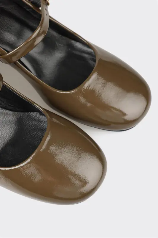 Khaki Leather Women's High Heels - 4