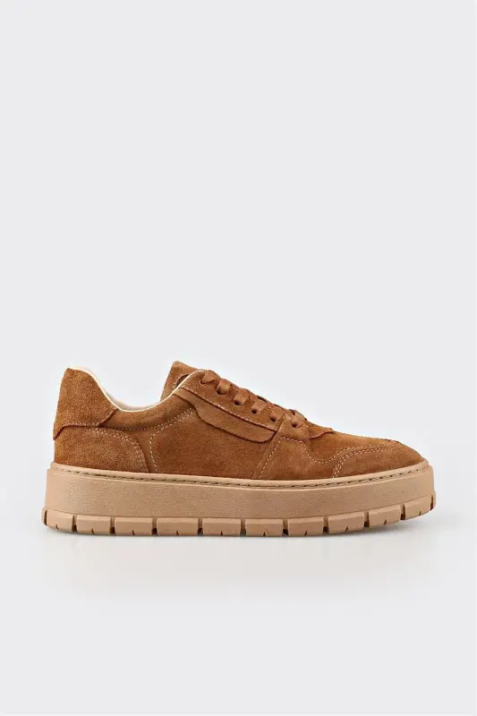 Khaki Leather Women's Sneakers - Khaki - 1