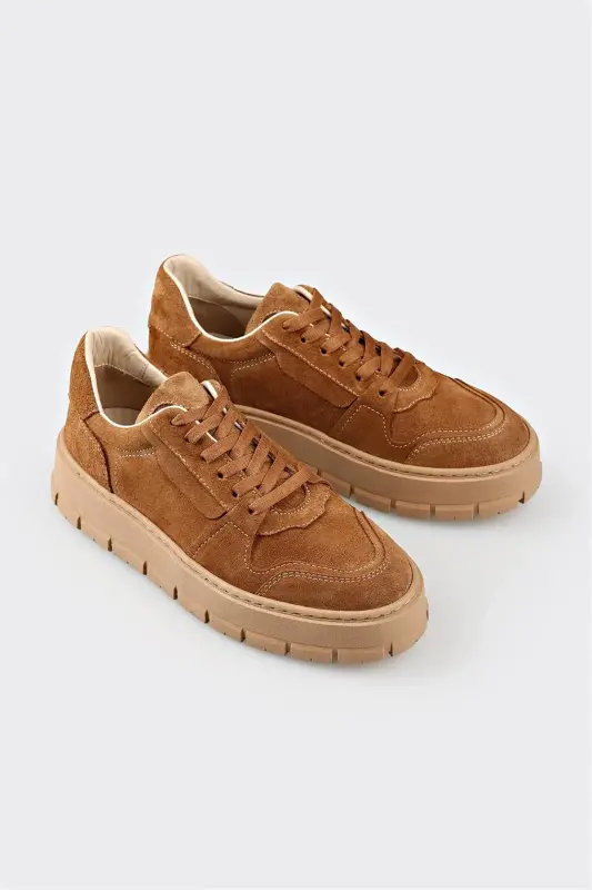 Khaki Leather Women's Sneakers - Khaki - 2