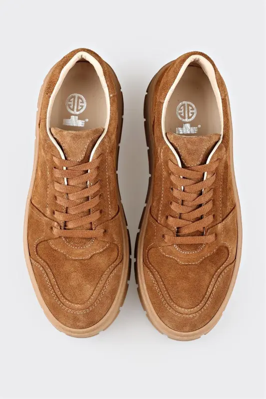 Khaki Leather Women's Sneakers - Khaki - 4