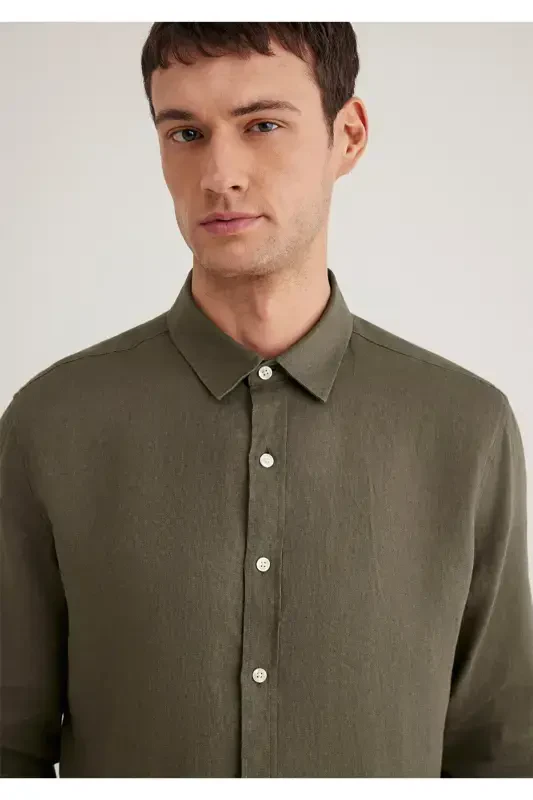 Khaki Linen Shirt Slim Fit / Slim Fit 0211466-715 - 5