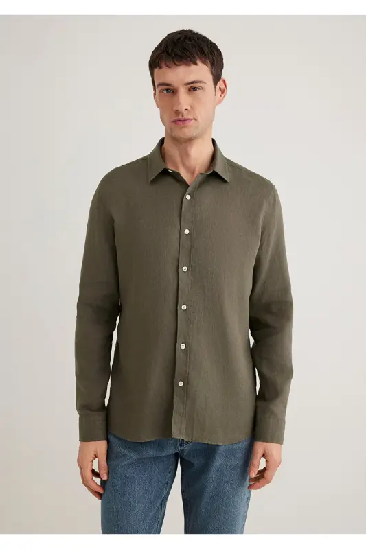 Khaki Linen Shirt Slim Fit / Slim Fit 0211466-715 - 3