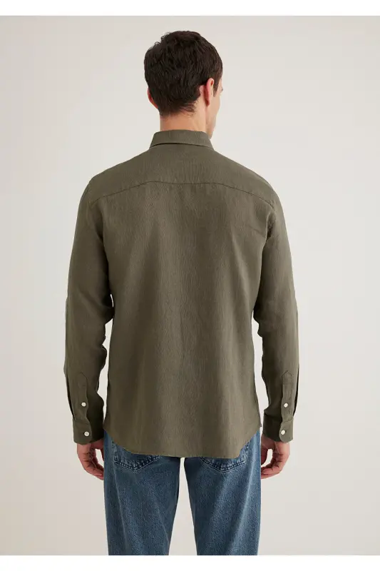 Khaki Linen Shirt Slim Fit / Slim Fit 0211466-715 - 4