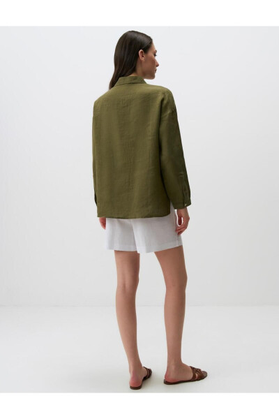 Khaki Long Sleeve Basic Linen Shirt - 12