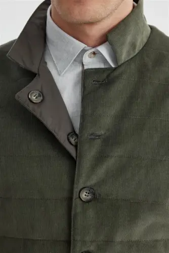 Khaki Mandarin Collar Reversible Slim Fit Vest - 3