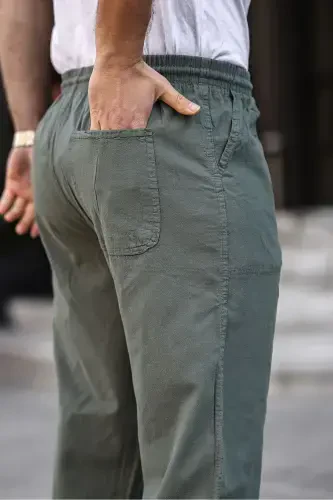Khaki Men's Summer Linen Blend Relaxed Trousers - 1