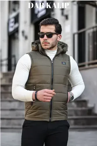 Khaki Men's Water Windproof Padded Inflatable Seasonal Spring Detachable Hood Vest Jacket Mo-Khaki - ROMPASSO (1)