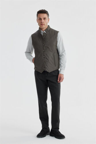 Khaki Notch Lapel Double-Breasted Slim Fit Vest - 5