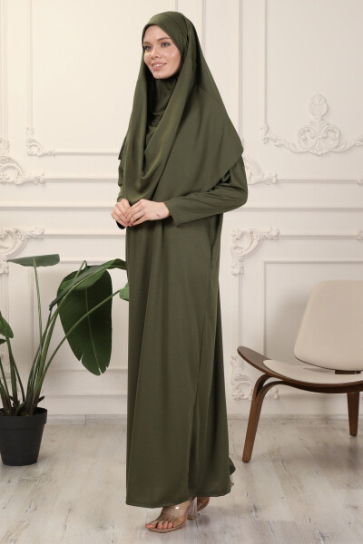 Khaki One-Piece Easy to Use Prayer Dress with Built-in Headscarf - 3