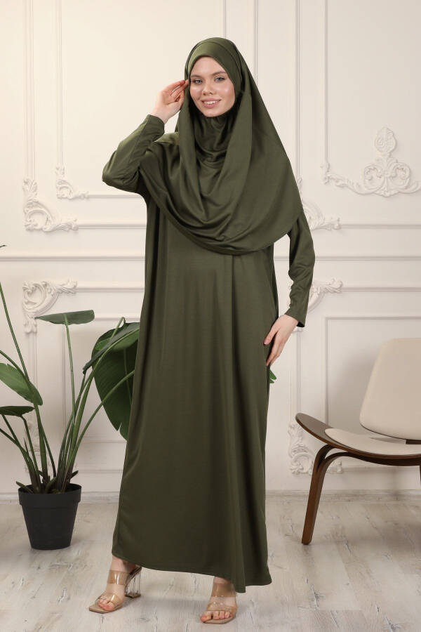 Khaki One-Piece Easy to Use Prayer Dress with Built-in Headscarf - 4