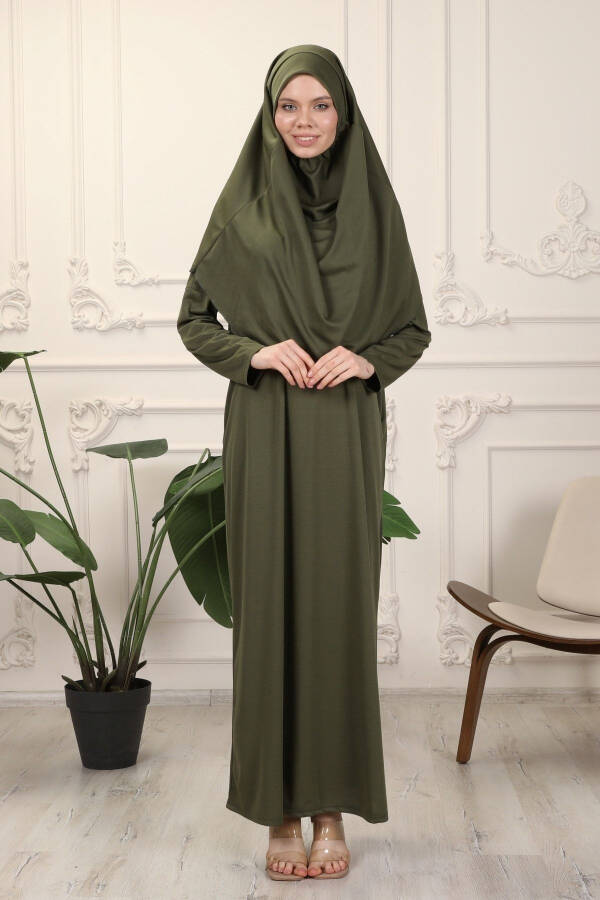 Khaki One-Piece Easy to Use Prayer Dress with Built-in Headscarf - 6