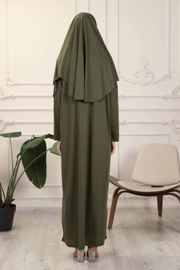 Khaki One-Piece Easy to Use Prayer Dress with Built-in Headscarf - 8