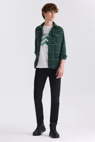 Khaki Over Size Loose Fit Plaid Patterned Cotton Pocketed Lumberjack Shirt - 2