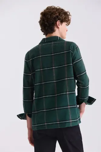 Khaki Over Size Loose Fit Plaid Patterned Cotton Pocketed Lumberjack Shirt - 4