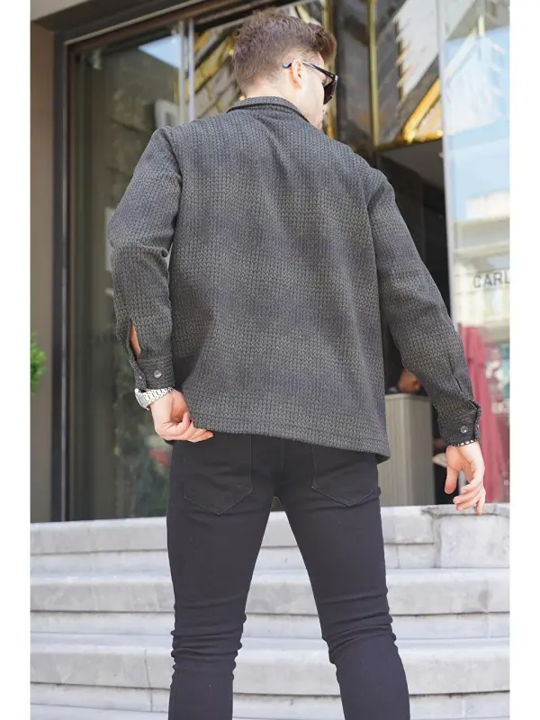 Khaki Patterned Men's Lumberjack Shirt 6711-Khaki - 3