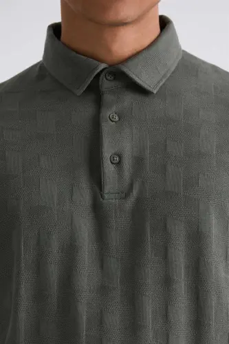 Khaki Patterned Slim Fit Polo Neck T-shirt 