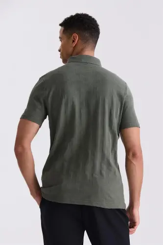 Khaki Patterned Slim Fit Polo Neck T-shirt - JAKAMEN (1)