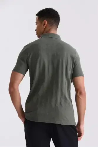 Khaki Patterned Slim Fit Polo Neck T-shirt - Modazone (1)