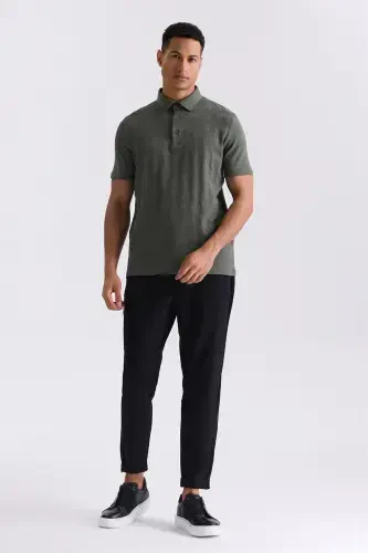 Khaki Patterned Slim Fit Polo Neck T-shirt - 4