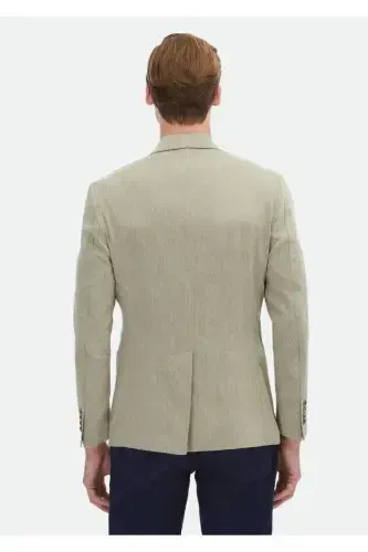 Khaki Patterned Zeroweight Slim Fit Cotton Blend Jacket - 6