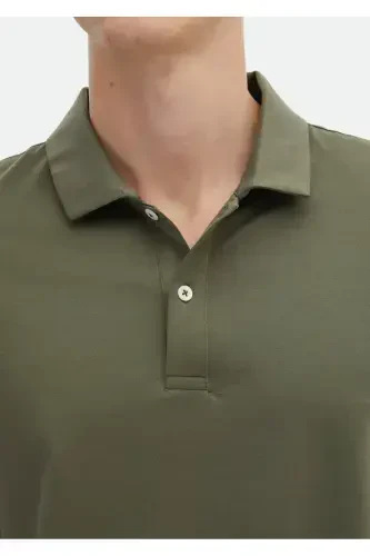 Khaki Plain Polo Collar 100% Cotton T-Shirt - 5