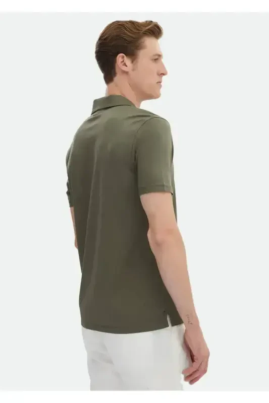 Khaki Plain Polo Collar 100% Cotton T-Shirt - 6