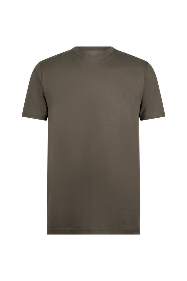 Khaki Regular Fit Crew Neck Cotton T-Shirt-Khaki - 1