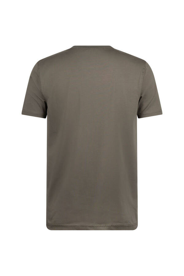 Khaki Regular Fit Crew Neck Cotton T-Shirt-Khaki - 2